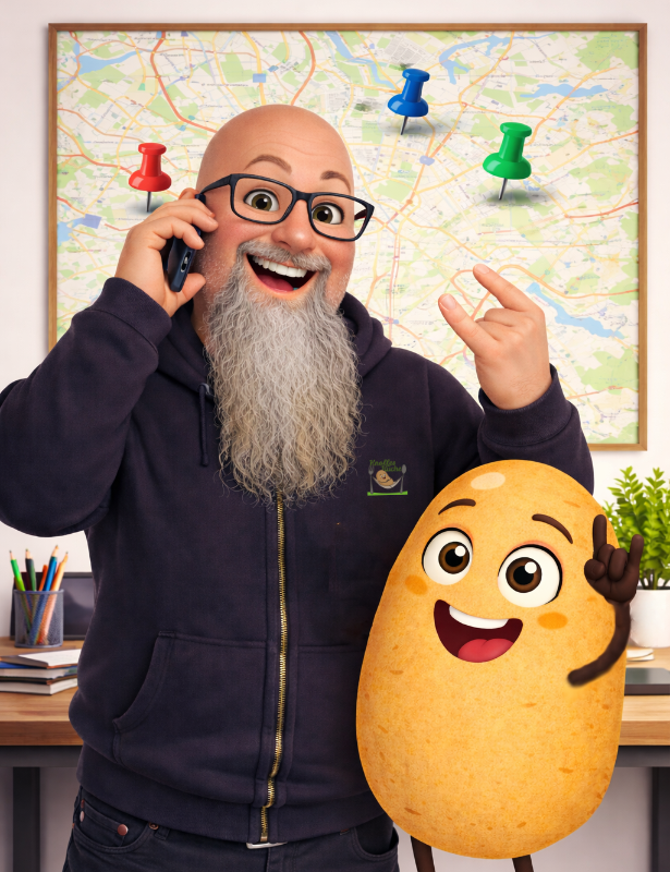 Uschi unser Fahrdienstleiter im Cartoon Stil zusammen mit Knolle beide zeigen das Rock N Roll Symbol