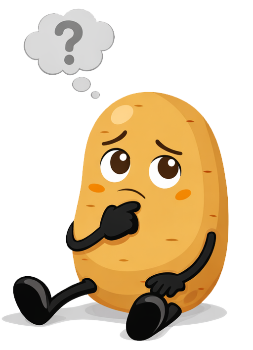 Knolle sitzt nachdenklich auf dem Boden und hat ein Fragezeichen über dem Kopf