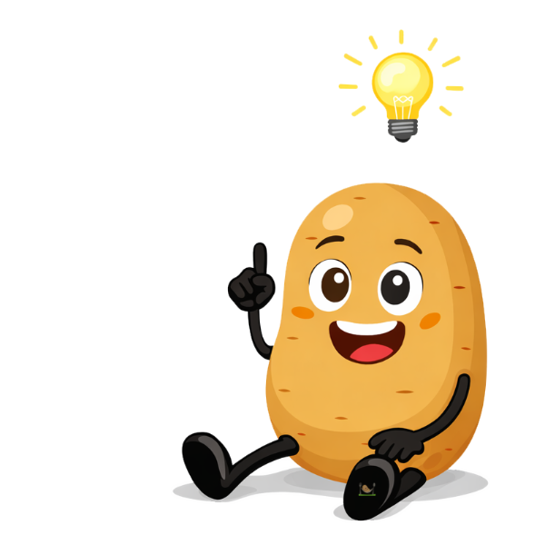 Knolle hat einen Glühlampe über dem Kopf und hebt den Finger er hat eine Idee
