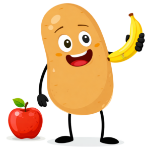 Knolle hält eine Banane hoch er musste sich zwischen dieser und dem Apfel daneben entscheiden