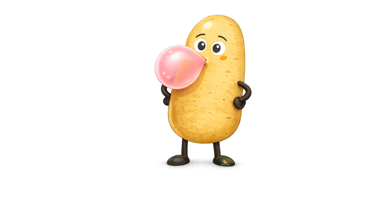 Cartoon Bild Knolle pustet Kaugummi auf