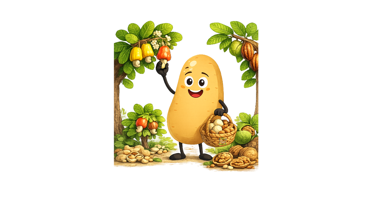 Cartoon Bild Knolle erntet verschiedene Schalenfrüchte