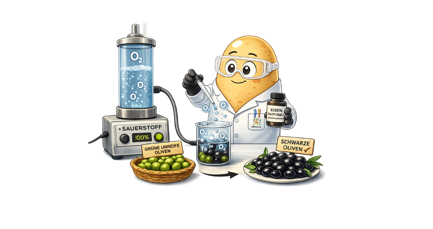 Knolle ist im Labor und schwärzt Oliven